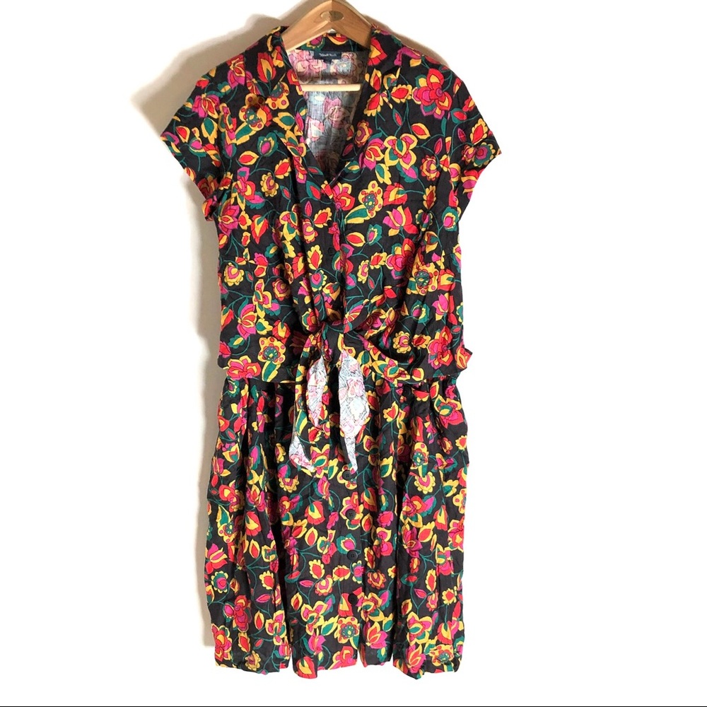 ModCloth 2X Linen Rayon Blend 2 piece set Tie Button Front Top and Skirt